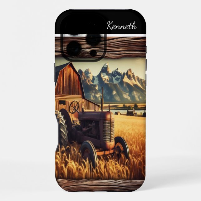 Rustic Tractor In The Mountains iPhone Case (Back)
