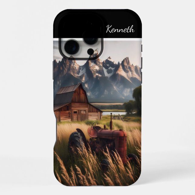 Rustic Tractor Under Snowy Peaks iPhone Case (Back)