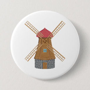 Rustic Traditional Wooden Windmill 3 Inch Round Button