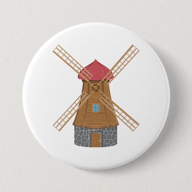 Rustic Traditional Wooden Windmill 3 Inch Round Button (Front)