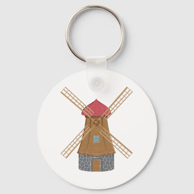Rustic Traditional Wooden Windmill Keychain (Front)