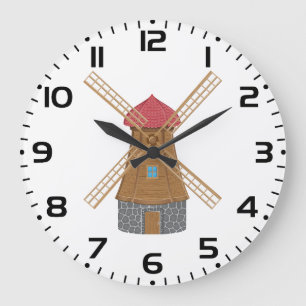 Rustic Traditional Wooden Windmill Large Clock