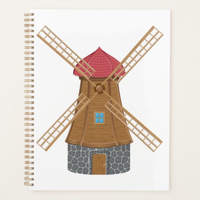 Rustic Traditional Wooden Windmill Planner (Front)