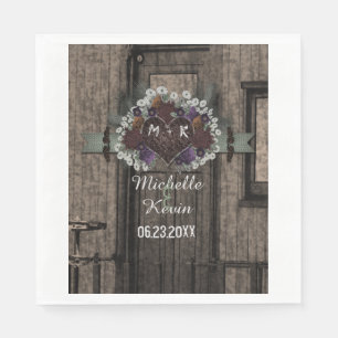 Rustic Train Fall Floral Wedding Monogram Napkin