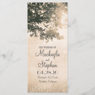 Rustic tree and love birds wedding programs