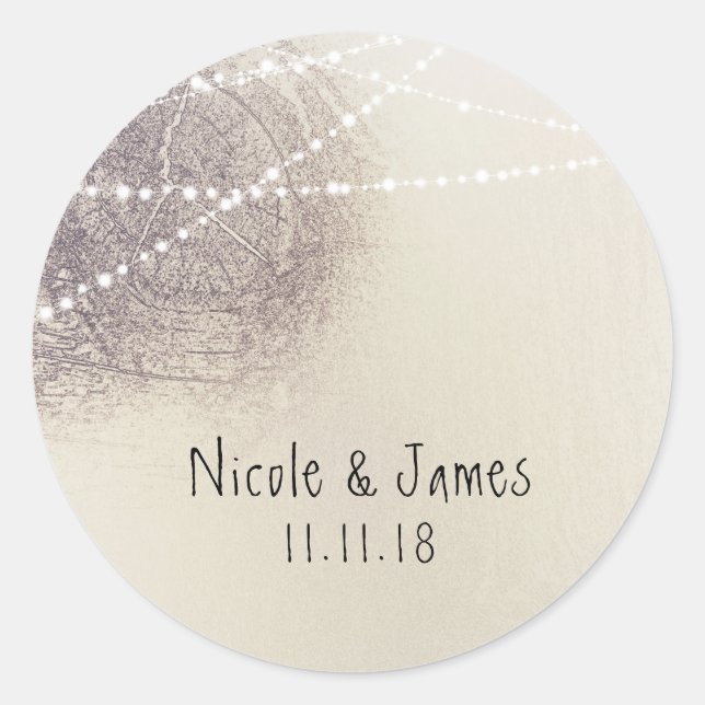 Rustic Tree Bark Country Barn Minimal Wedding Classic Round Sticker (Front)