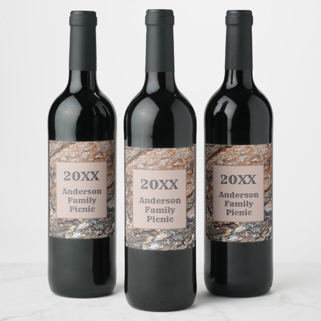 Rustic Tree Bark Family Picnic Annual Reunion Wine Label (Bottles)