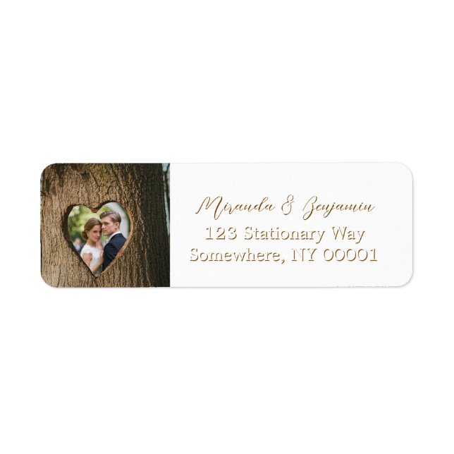 Rustic Tree Bark Heart Photo Mariage Adresse (Devant)