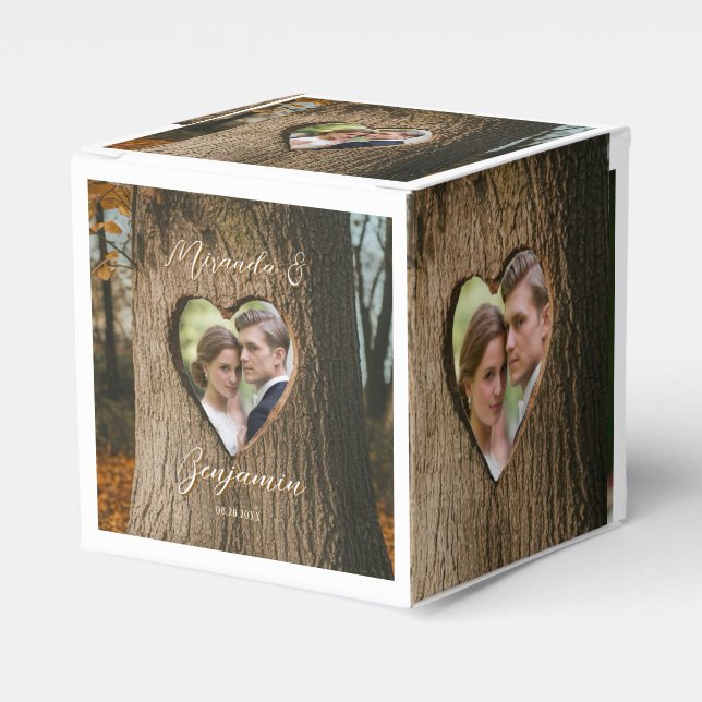 Rustic Tree Bark Heart Photo Wedding Favor Box (Front Side)