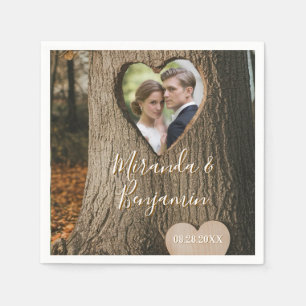 Rustic Tree Bark Heart Photo Wedding Napkin