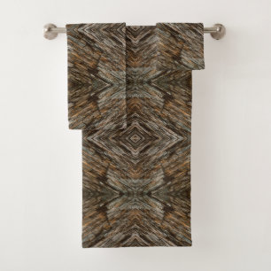 Rustic Tree Bark Photo Southwest Diamond Pattern Bath Towel Set