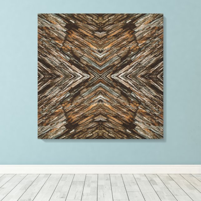 Rustic Tree Bark Photo Southwest Diamond Pattern Canvas Print (Insitu(Wood Floor))
