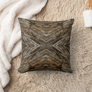 Rustic Tree Bark Photo Southwest Diamond Pattern Throw Pillow