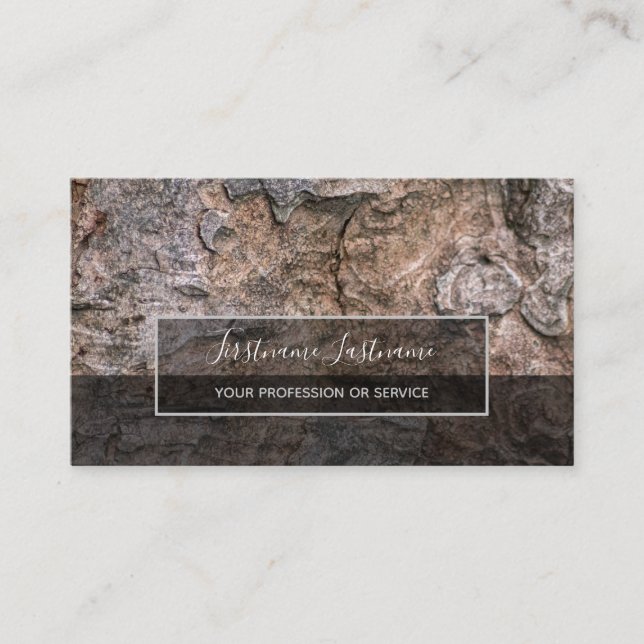 Rustic tree bark surface grey rectangle stripes business card (Front)