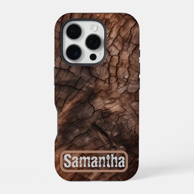 Rustic Tree Bark Texture Personalized iPhone Case (Back)