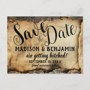 Rustic Tree Bark Vintage Parchment Paper Wedding Postcard