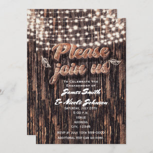 Rustic Tree Bark Wood & Lights Fall Invitations