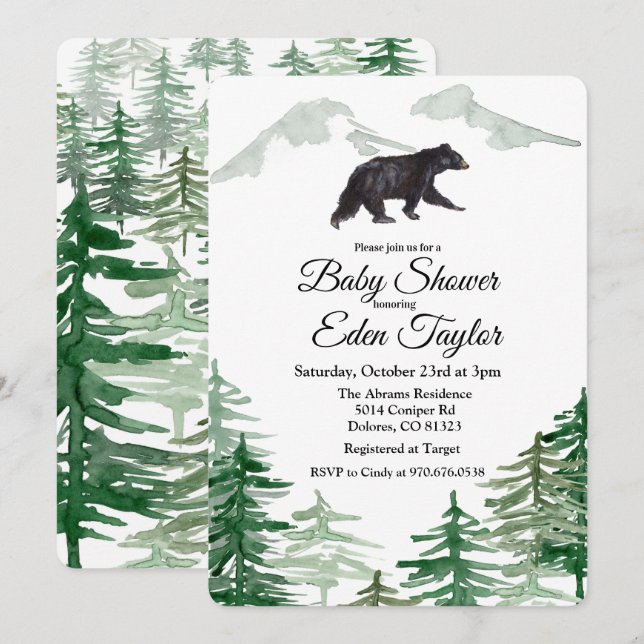 Rustic Tree Bear Baby Shower Invitation (Front/Back)