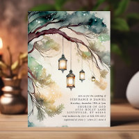 Rustic Tree Botanical Lantern Lights Wedding