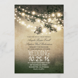 Rustic Tree Branches and Lights Vintage Wedding Invitation