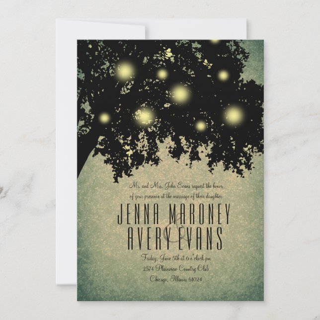 Rustic Tree Branches Glowing Lights Wedding Invitation (Front)