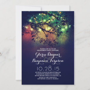 Rustic tree branches & lights engagement party invitation