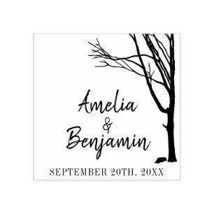 Rustic Tree Bride Groom Names Wedding Rubber Stamp