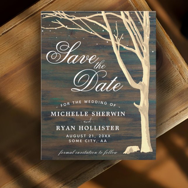 Rustic Tree Dark Wood Script Save The Date (Creator Uploaded)