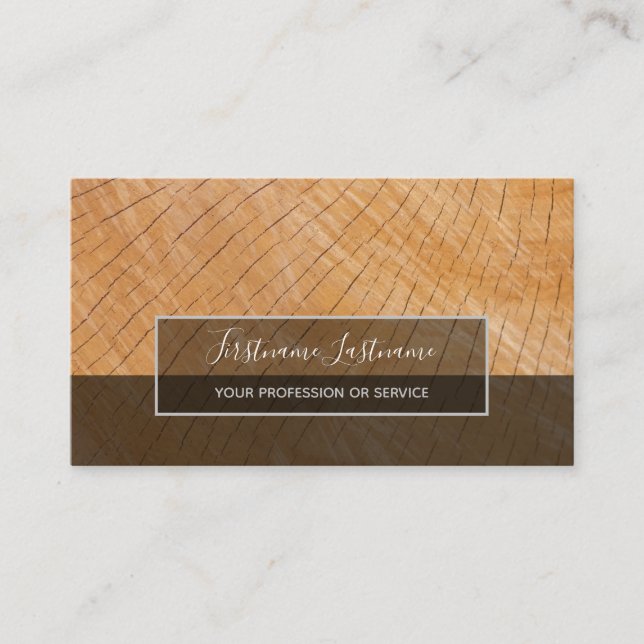 Rustic tree disc surface grey rectangle stripes business card (Front)