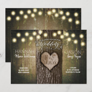 Rustic Tree Heart Lights Wedding Invitation