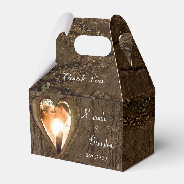 Rustic Tree Heart Wedding Photo Thank You Favor Box (Front Side)
