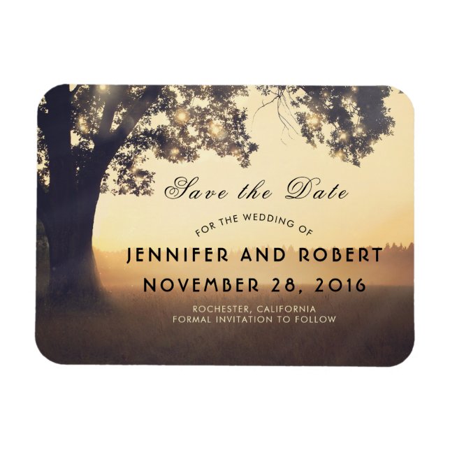 Rustic Tree Lights Dreamy Woodland Save the Date Magnet (Horizontal)
