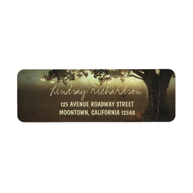 rustic tree lights wedding return address labels (Front)