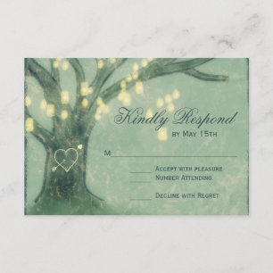 Rustic Tree Mason Jar Lights Wedding RSVP Card
