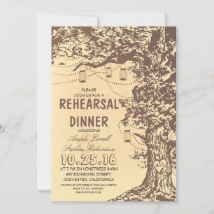 Rustic tree & mason jars rehearsal dinner invitation