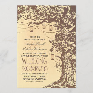 Rustic tree & mason jars wedding invitations