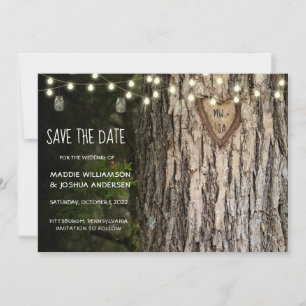 Rustic  Tree  Photo Save The Date   STRING LIGHTS 