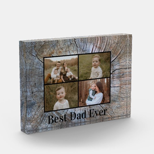 Rustic tree-ring distressed wood grain personalize photo block (Left)
