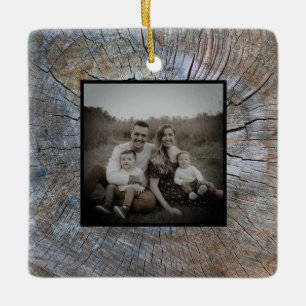 Rustic tree-ring distressed wood grain rustic tree ceramic ornament