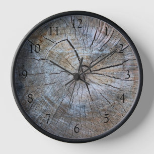Rustic tree-ring distressed wood grain rustic tree clock