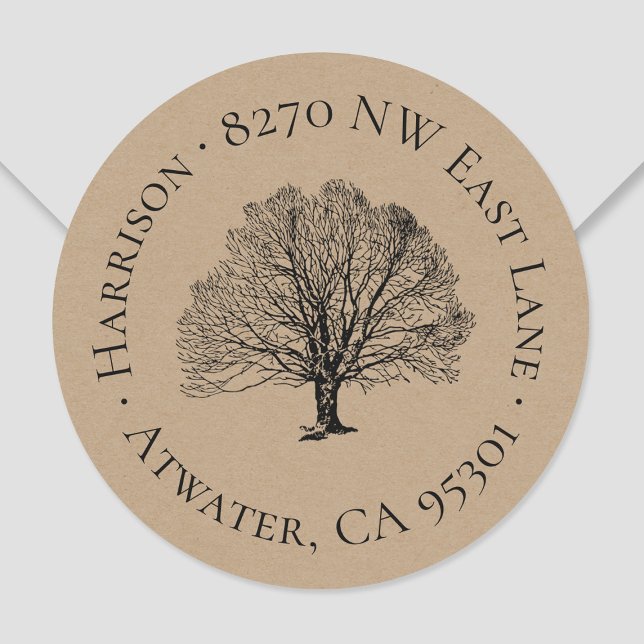 Rustic Tree Round Return Address Label (Creator Uploaded)
