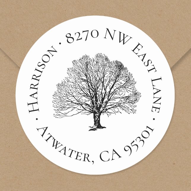 Rustic Tree Round Return Address Label (Creator Uploaded)