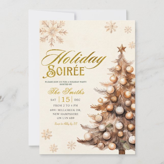 Rustic Tree Snowflake Christmas Holiday Soiree Invitation (Front)