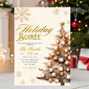 Rustic Tree Snowflake Christmas Holiday Soiree Invitation