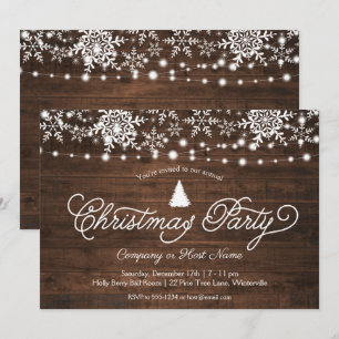 Rustic Tree Snowflakes Lights Christmas Party Invitation