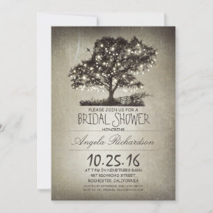 Rustic tree & string lights bridal shower invitation