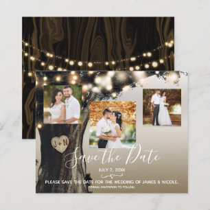 Rustic Tree & String Lights Photo Save the Date