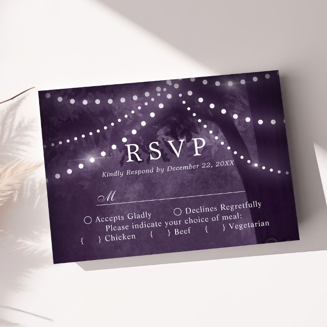 Rustic Tree String Lights Purple Wedding RSVP (Creator Uploaded)