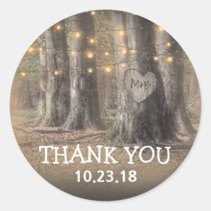Rustic Tree & String Lights Thank You Classic Round Sticker