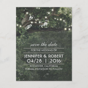 Rustic Tree String Lights Vintage Save the Date Announcement Postcard